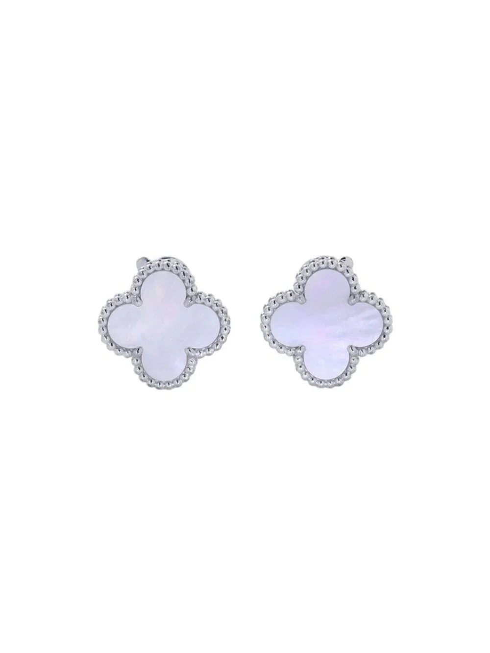 Van Cleef & Arpels Earrings Vintage Alhambra Mother of Pearl 18k White Gold